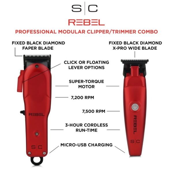 StyleCraft SC203R Rebel Clipper & Trimmer Combo – Red - Image 4