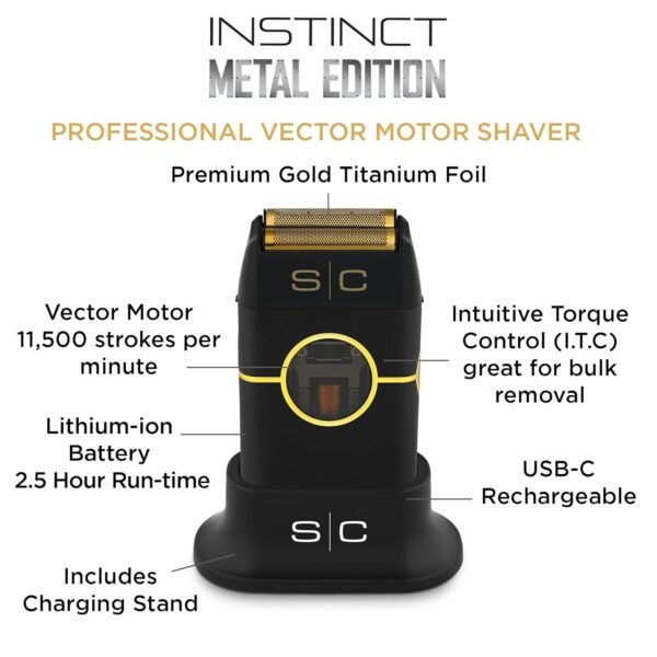 StyleCraft SC807B Instinct Black Metal Edition Double Foil Shaver - IN2 Vector Motor - Image 4