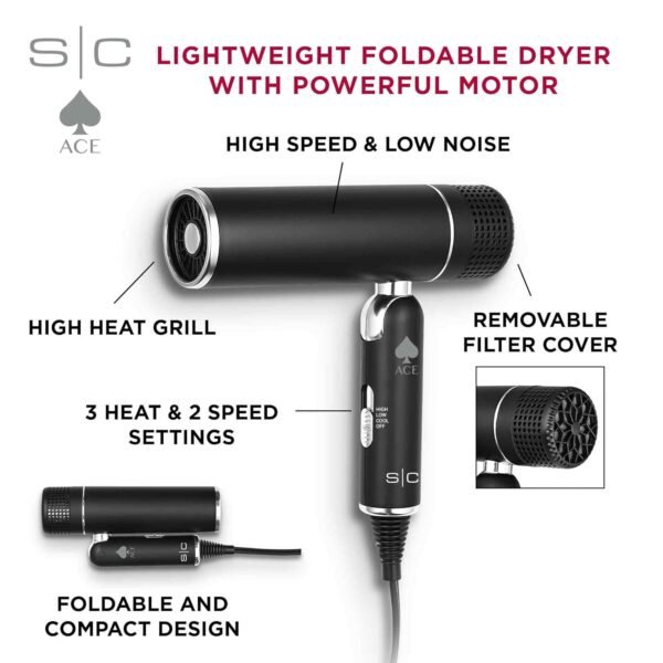 StyleCraft SC103B Ace Foldable Lightweight Hair Dryer - Image 4