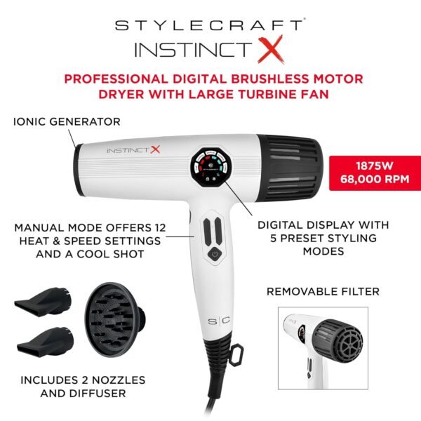 StyleCraft SC105B Instinct X Professional Digital Brushless Motor Dryer - Image 6