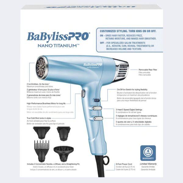 BaBylissPRO BNT9100 Nano Titanium Professional High - Speed Dual Ionic Dryer - Image 6