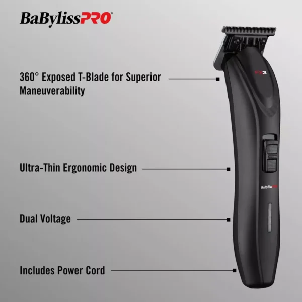 BaBylissPRO FXX3T FX3 Red High-Torque Cordless Zero-Gap T-Blade Hair Trimmer - Image 5