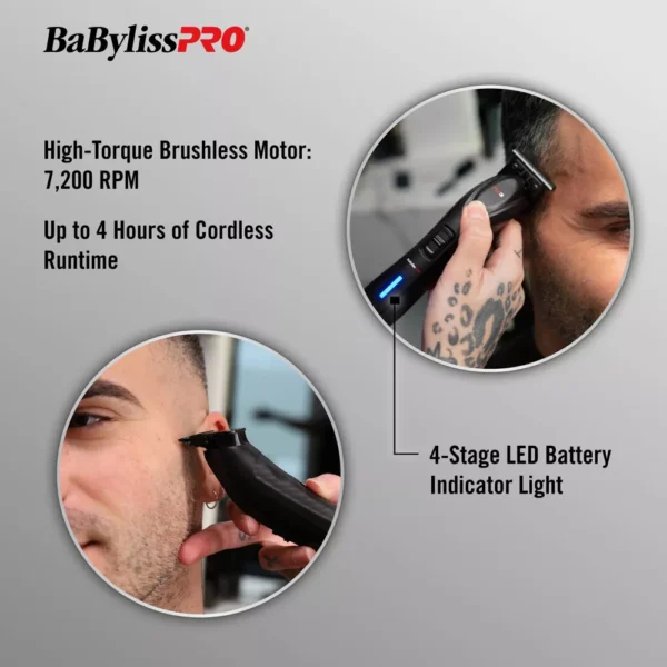 BaBylissPRO FXX3T FX3 Red High-Torque Cordless Zero-Gap T-Blade Hair Trimmer - Image 7