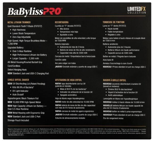 BaBylissPRO FXLFHOLPKG Metal Lithium Trimmer & UVFoil Single Foil Shaver - Image 4