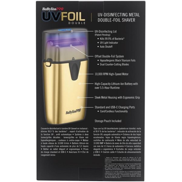 BaBylissPRO® UVFOIL Gold & Rose Gold UV Double-Foil Shaver (FXLFS2G / FXLFS2RG) - Image 7