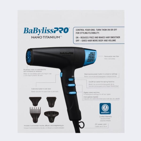 BaBylissPRO BNTMB9100 Nano Titanium Professional High - Speed Dual Ion Dryer - Image 6